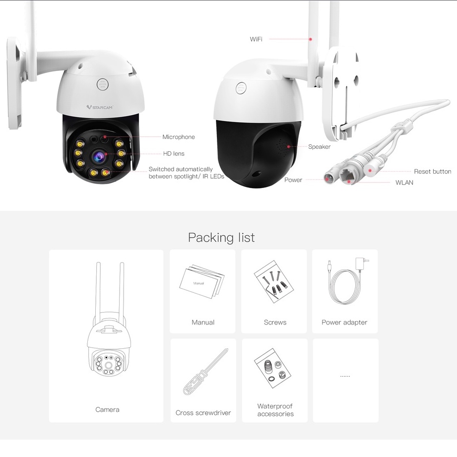 Vstarcam CS64 ความละเอียด 3.0 MP (1296P) กล้องวงจรปิดไร้สาย ภาพสี มีAI+ คนตรวจจับสัญญาณเตือน Outdoor IP Camera