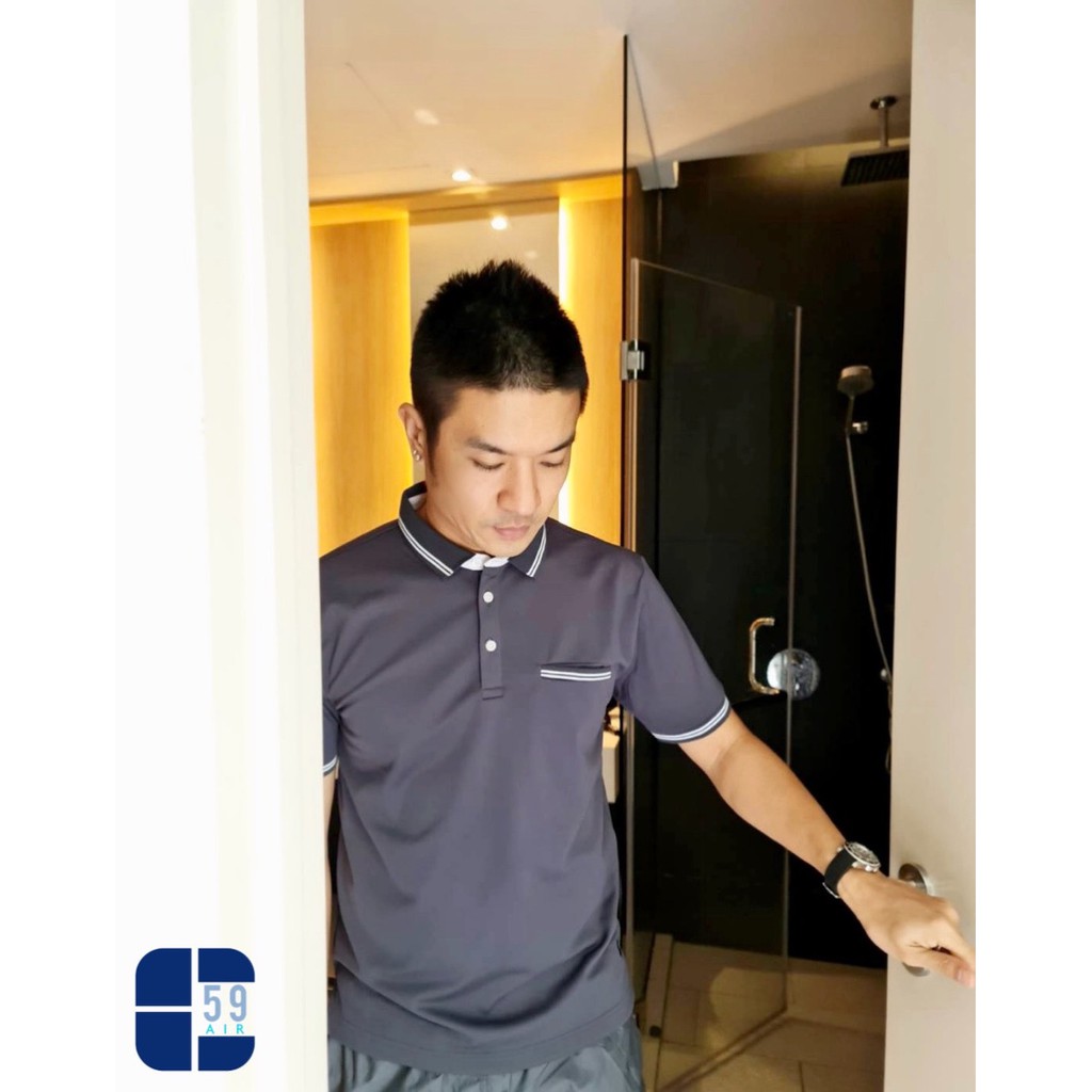 เสื้อคอโปโลแขนสั้นมีกระเป๋า ผ้า dry-tech ยี่ห้อ C59 รุ่น 084 คอปกสีพื้น เอาไว้ใส่ทำงานหรือใส่เที่ยว