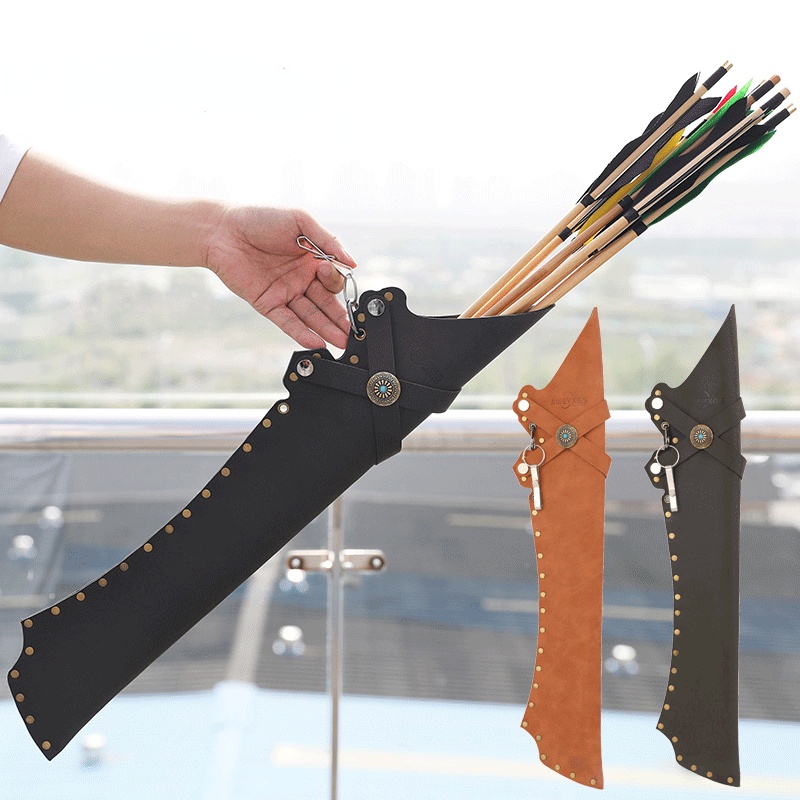 AMEYXGS ถือ 20-30 Arrows, หนังสีแดงสีแดงธนู Arrow Case สีน้ำตาลสีดำ L/R อุปกรณ์ล่าสัตว์พร้อมหัวเข็มขัดปรับ