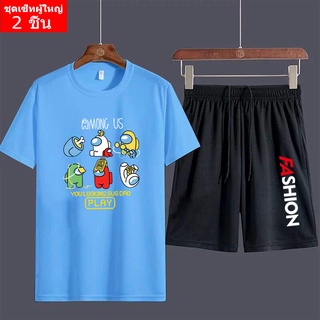 (2 ชิ้น ) BK371+FF335 ชุดเซ็ทแขนสั้น  ชุดเสื้อยืดคู่กางเกงขาสั้นสีดำ ลายสกรีน