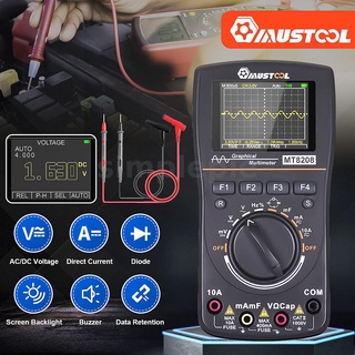 Mustool MT8208 มัลติมิเตอร์ออสซิลโลสโคป ดิจิทัลอัจฉริยะ 2 In 1 แบนด์วิดท์ 1MHz อัตราการสุ่มตัวอย่าง 2.5Msps สําหรับทดสอบ