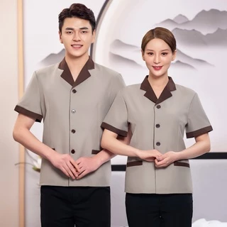 👍🏻【คุณภาพสูง】พนักงานทำความสะอาด เสื้อยูนิฟอร์ม ปกป้าน แขนสั้น ชุดแม่บ้าน ชุดพนักงานเสริฟ ชุดพนักงานทำความสะอาด