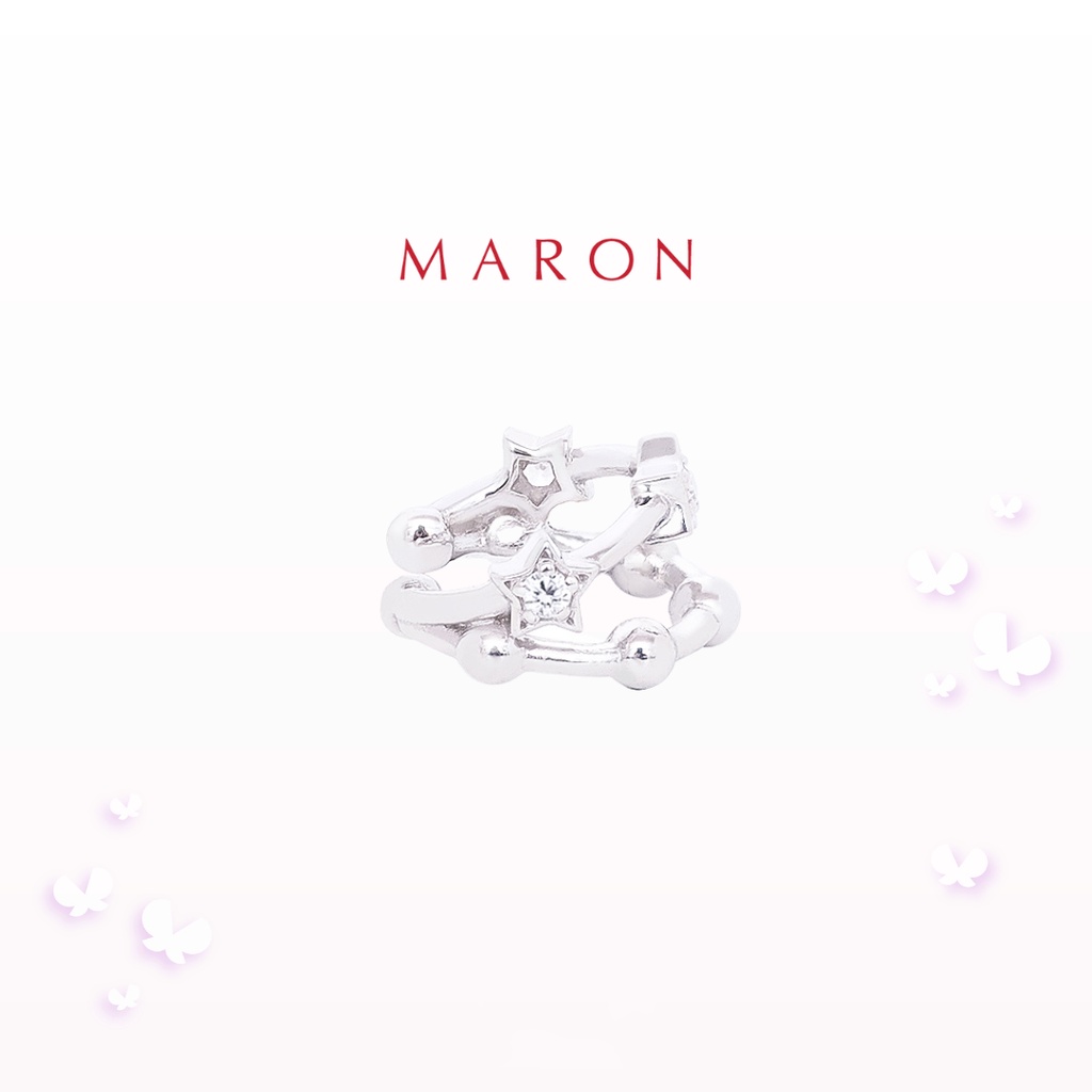 MARON - Feo Stars Hoop Earcuff ชุบสี White Gold ต่างหูห่วง พลอยเพทายสีขาว เงินแท้925