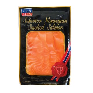 แซลมอนรมควัน เนื้อปลาแซลมอนรมควันแบบสไลด์ 100 กรัม Deli Max  DEL SMOKED SALMON SLICE 100G.   ส่ง 99. ใส่โค้ดส่งฟรี-