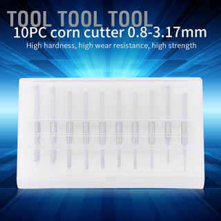 [ดอกเอ็นมิลล์] 10pcs 0.8mm-3.17mm End Mill Engraving Bits Rotary Cutter Tool for PCB CNC 1/8 Shank