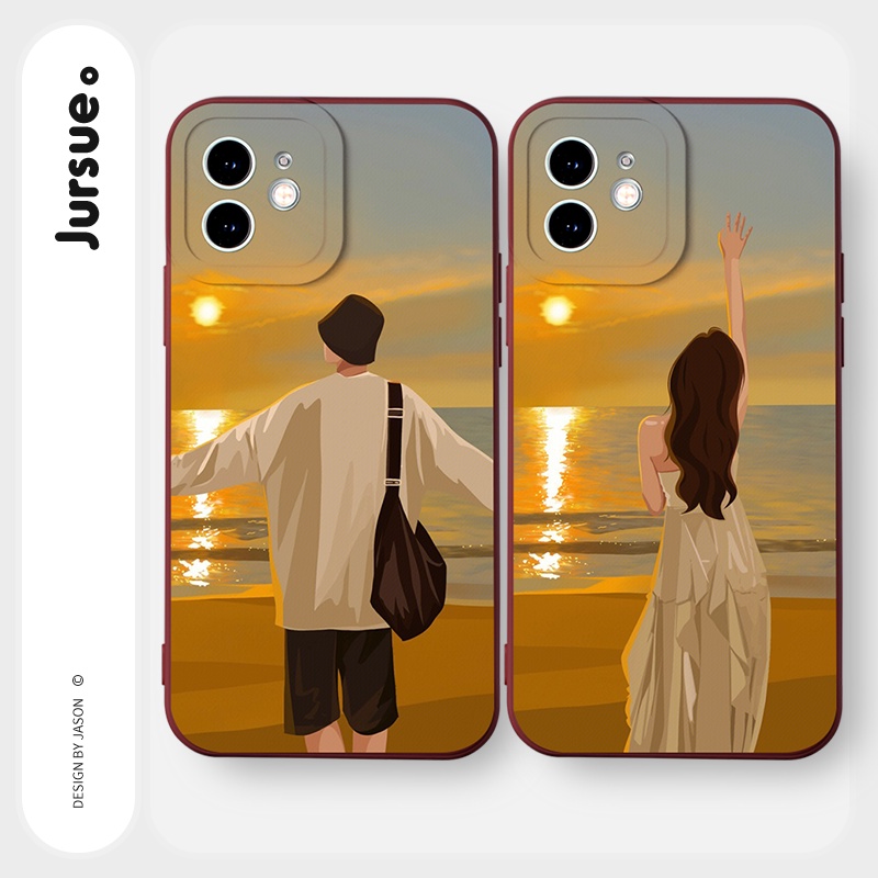 JURSUE เคสคู่ เคสไอโฟน คู่รัก ขอบเหลี่ยมกันกระแทกซิลิโคนนุ่มการ์ตูนตลก เคสโทรศัพท์ Compatible for iPhone 16 15 14 13 12 11 Pro Max SE 2020 X XR XS 8 7 Plus พลัส Y2278