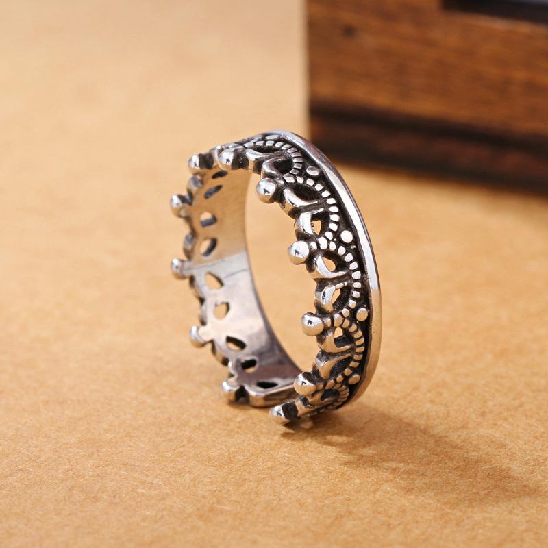 แหวนมงกุฎดำ Vintage เงินแฟชั่นผู้ชายผู้หญิง TY5R Ring Women Fashion