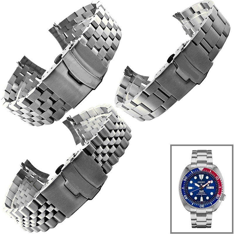 สายสแตนเลสตัน Solid Link Stainless Steel ปลายโค้งเข้าตัวเรือน Curved End Link สำหรับ Seiko Turtle SR