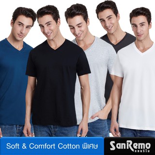 Sanremo Soft &amp; Comfort เสื้อยืดชาย แขนสั้น คอวี แซนรีโม เนื้อเรียบละเอียดนุ่ม บางเบา ไม่ขึ้นขน ใส่สบาย 5 สี NIS-SCA2