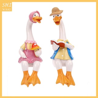 [SHIWAKI] 2 Pieces Handmade Duck Statue Crafts Art for Desktop Office Decorative