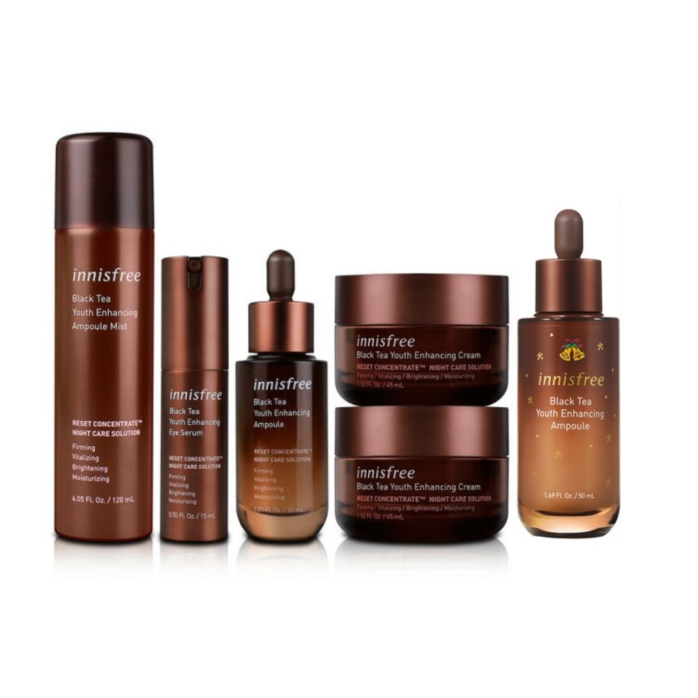 Innisfree Black Tea Youth Enhancing Ampoule, Eye Serum, Cream, Mist