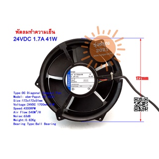 [พร้อมส่งจากไทย] พัดลมเก่า สภาพสวย พัดลมระบายความร้อน DC Diagonal Compact Fan Ebm Papst DV 6224 24VDC 1.7A 41W 17251