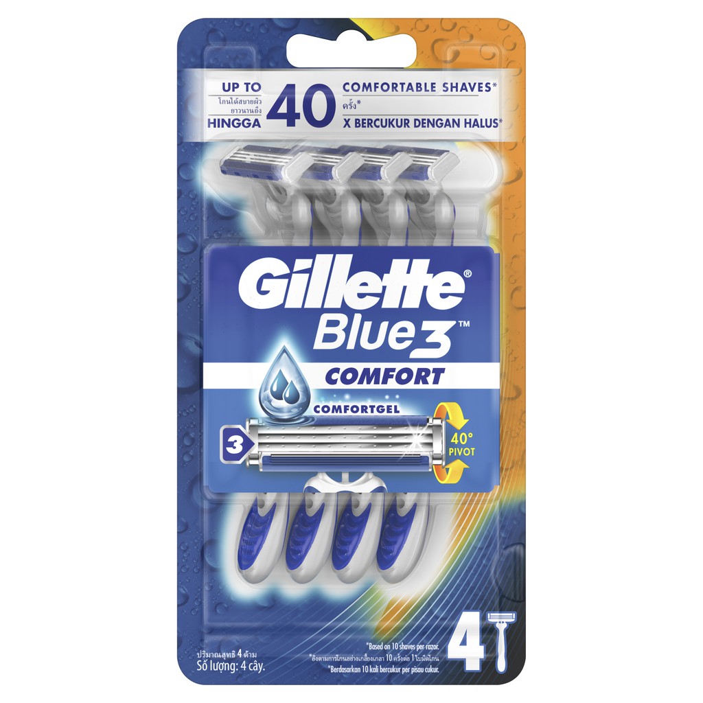 Gillette ยิลเลตต์ บลูที Blue3 COMFORTด้าม มีดโกนหนวด พร้อมใบมีด 4 ชิ้น