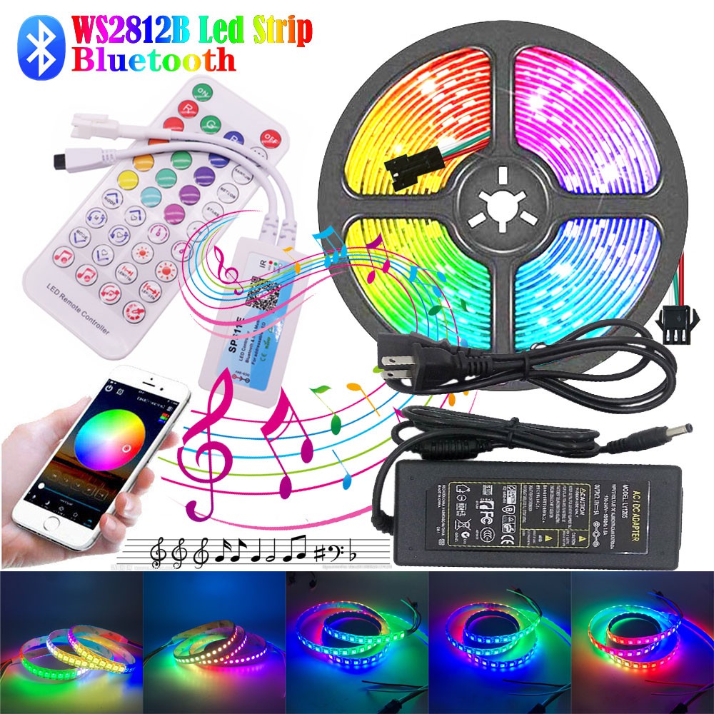 5M WS2812B WS2812 LED Strip แอดเดรสสมาร์ท RGB LED Strip + DC5V แหล่งจ่ายไฟ LED + SP611E LED Controll