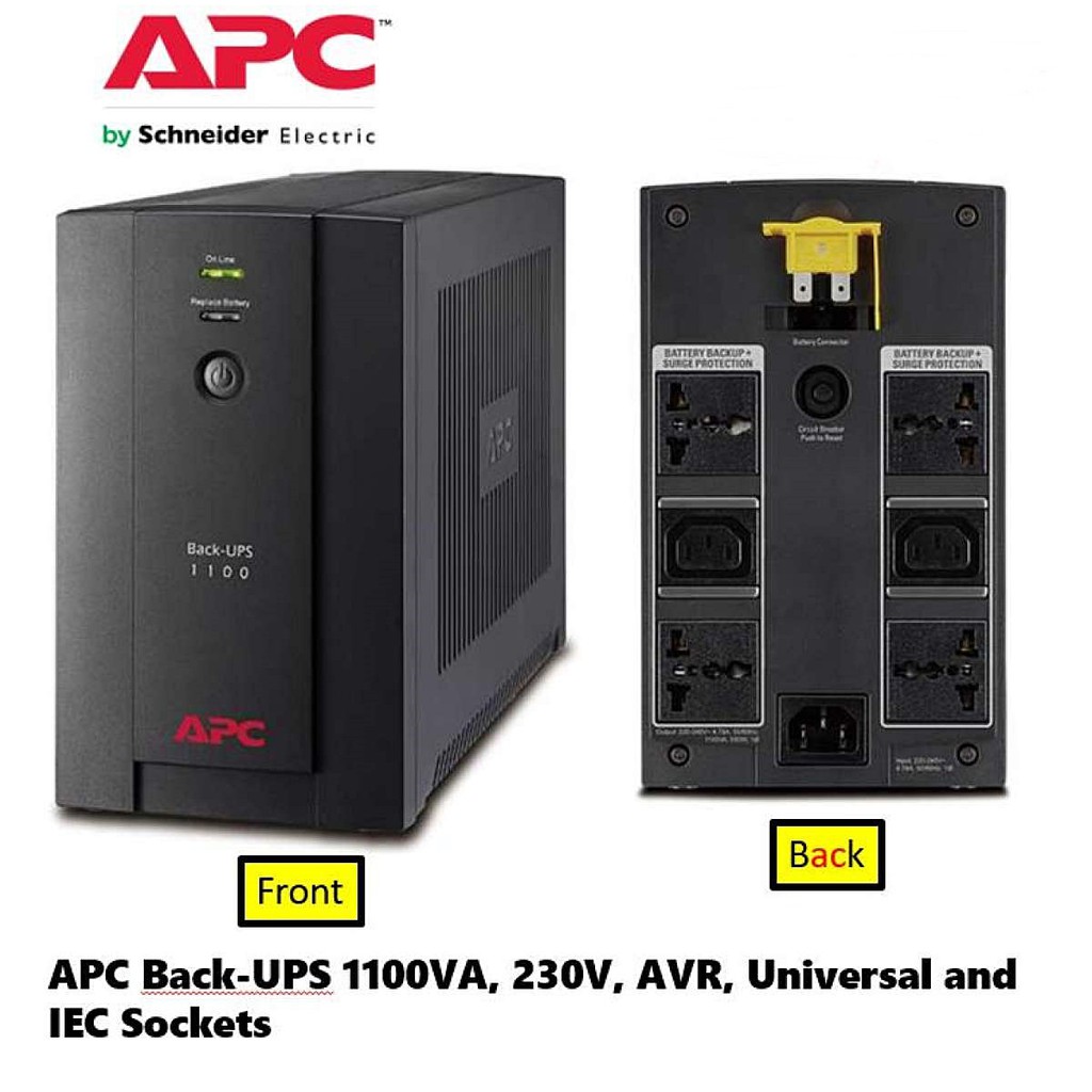 UPS (เครื่องสำรองไฟ) APC Back-UPS 1100VA/550Watts 230V, AVR, Universal and IEC Sockets (BX1100LI-MS)