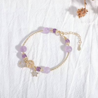 MINDO สร้อยข้อมือหินลาเวนเดอร์ อเมทิสต์ (Lavender Amethyst）จี้เป็นการรวมดาวและดวงจันทร์