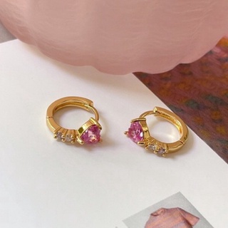 TIMI Pink lady heart gem hoop earrings 💓ต่างหูห่วง วัสดุชุบทองเหลือง18k