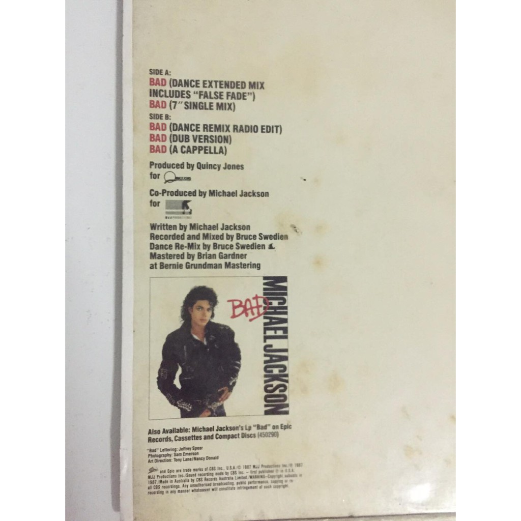 แผ นเส ยงไวน ล ไมเค ล แจ คส น Michael Jackson Vinyl Record 1987 Bad 10 Single Mix Shopee Thailand