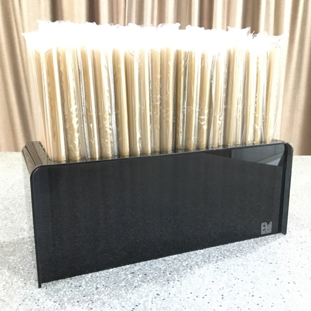 กล่องใส่หลอด ชานมไข่มุก อะคริลิค สีดำใสเข้ม ขนาด 12x12x30 cm.