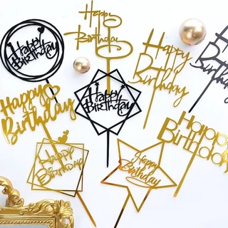 10ชิ้น/แพ็ค อะคริลิค ​เค้กวันเกิดแฮปปี้ ท็อปเปอร์ ขนมตกแต่งงานเลี้ยงวันเกิดของขวัญน่ารักเครื่องมือตกแต่งเค้ก