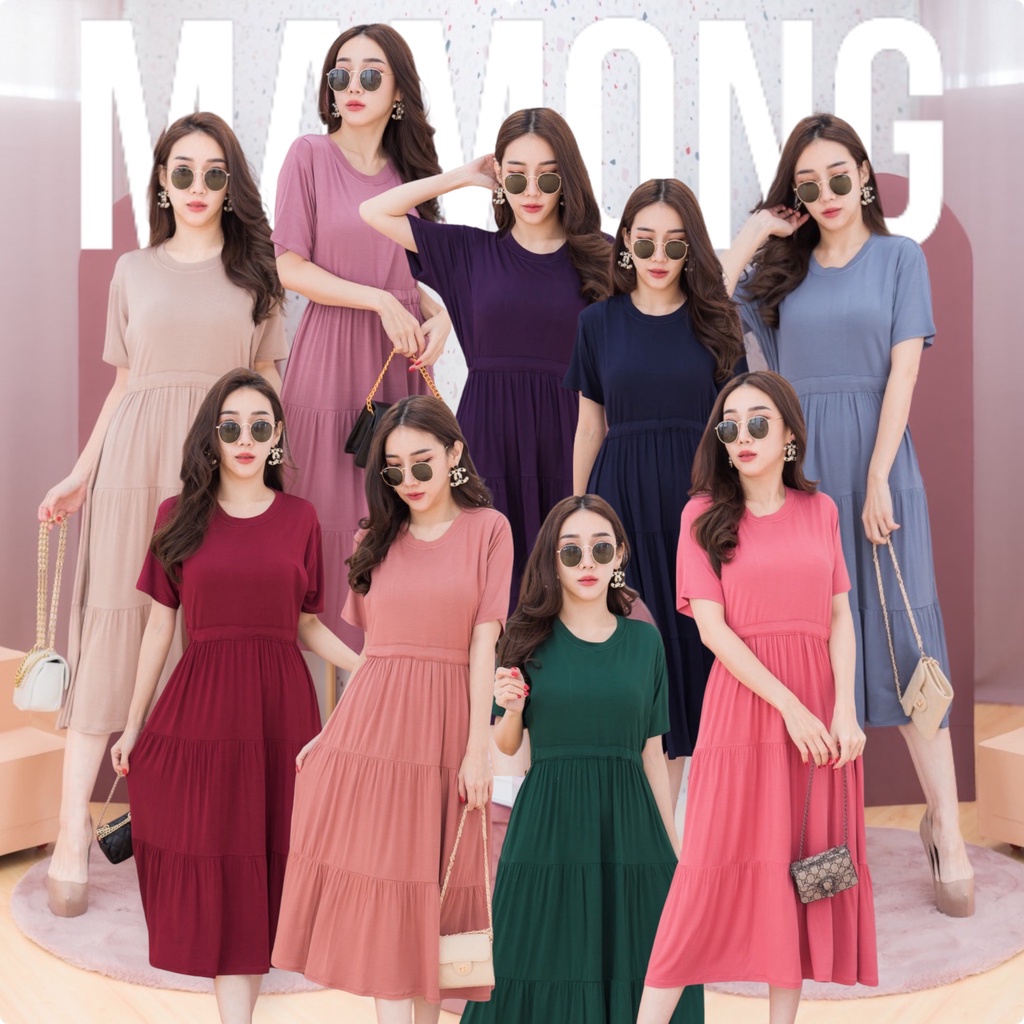 Mamong ชุดให้นม M251 เดรสผ้ายืดเรย่อน รุ่นขนม