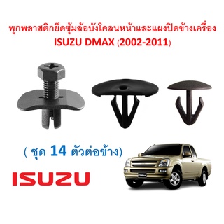 SKU-A284 ( ชุด 14 ตัวต่อข้าง) พุกพลาสติกยึดซุ้มล้อบังโคลนหน้าและแผงปิดข้างเครื่อง ISUZU DMAX (2002-2011)ไม่รวมสกรูเกลียว