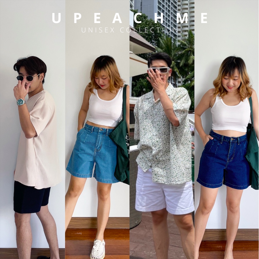 upeachme(D21-D26) BOYY SHORTS [S-3XL] กางเกงยีนส์ขาสั้นเอวสูง ยีนส์ทรงสามส่วนความยาวเหนือเข่านิดหน่อย