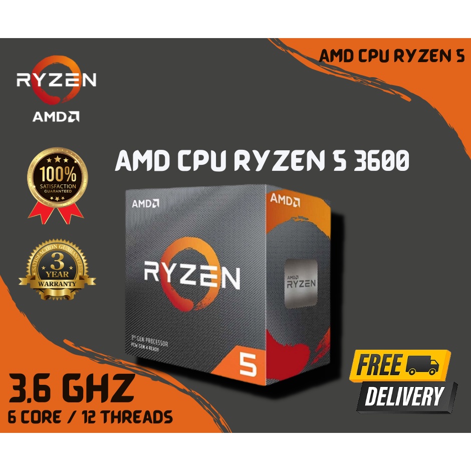ซีพียู AMD CPU Ryzen 5 3600 3.6GHz 6C/12T AM4 [ Ryzen5 3600 ] ประกัน3ปี