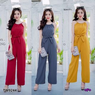 &lt;TW9244&gt;Jumpsuit จั๊มสูทขายาว สายเดียวคล้องคอ เนื้อผ้าซาร่า ดีเทลช่วงคอติดโซ่เงินรอบคอ เก๋ๆ ลงตัวสุดๆ งานขายดี