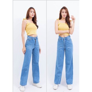 WOW Jeans: กางเกงยีนส์สไตล์เกาหลี ทรงขาใหญ่ แบบเรียบ​ สียีนส์ซีด​ ผ้าหนา ไซส์ S25 M27 L29 XL31