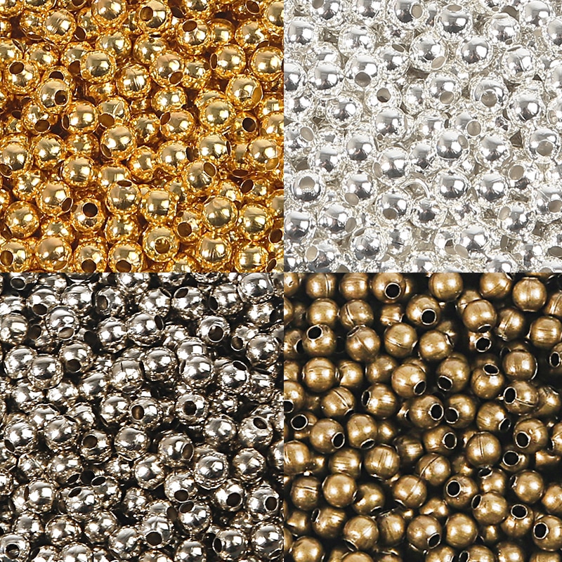 ลูกปัดโลหะ เส้นผ่าศูนย์กลาง 2.4 3.2 4.0 มม. สีทอง เงิน บรอนซ์ สําหรับทําเครื่องประดับ