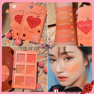 6 สีใน 1 พาเลต Kiss Beauty sweet love blusher palette