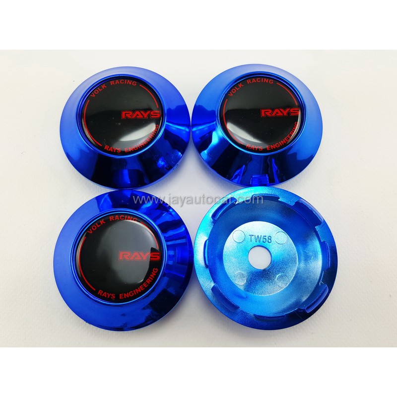 ฝาล้อรถยนต์ สีฟ้า แม็กแต่ง สำหรับ ล้อแม็ก RAYS ขนาด 58 มิล 1ชุด 4ชิ้น