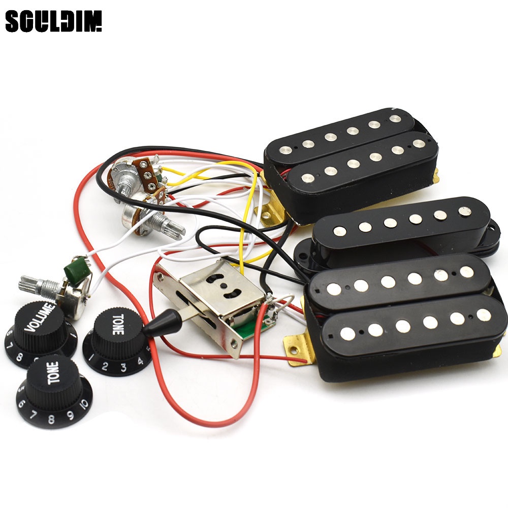 Hsh กีตาร์ไฟฟ้า Pickup สายไฟ Prewired 5-way สวิทช์ 2T1V ควบคุมรถกระบะสําหรับ ST กีตาร์ไฟฟ้าสีดํา-สีขาว