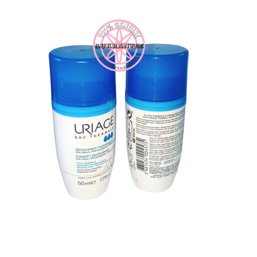 ของแท้ EXP01/27 URIAGE Eau Thermale Power3 24H Deodorant Roll On for sensitive skin 50mL