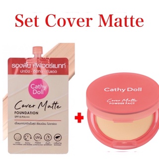 SET Cover Matte เซ็ทแป้งพัฟ+รองพื้นชนิดซอง CATHY DOLL Cover MATTE No.2 LIGHT BEIGE