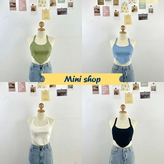 Mini shop🌸พร้อมส่ง🌸 (U022) เสื้อไหมพรมคล้องคอ ดีเทลผูกหลังสุดเซ็กซี่ ผ้านิ่ม