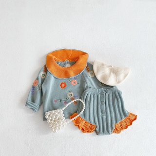 Kids Autumn New Baby Girl Knitted Suit Top + Lace Pants