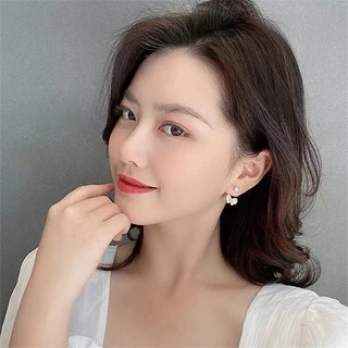 ต่างหูเข็มเงิน ประดับโบว์ มุก พลอยเทียม สไตล์เกาหลี พร้อมส่ง