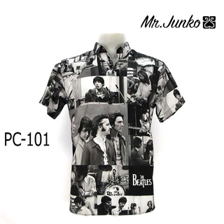 เสื้อเชิ้ต ลายรวมวงนักร้อง ผ้าซาติน นิ่ม ใส่สบายไม่ร้อน Mr-Junko PC-101  💥 ฟรีส่ง💥