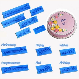 6 Pcs/Set Handwriting Fondant Cake Embosser Plastic Happy Cookie Anniversary Birthday Dough