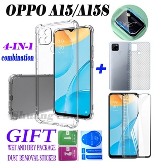 OPPO Reno6 Z 5g Case เคสโทรศัพท์มือถือ + ฟิล์มกระจกนิรภัย + ฟิล์มกระจกนิรภัย + เลนส์ + ฟิล์มใสสําหรับ oppo A15S A15 realme 8(5g) 1.5มม.