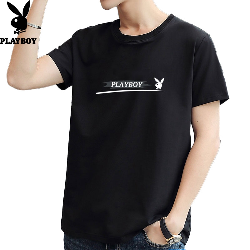 Playboy เสื้อยืดคอกลม แขนสั้น ผ้าฝ้ายแท้ พิมพ์ลาย ทรงหลวม โอเวอร์ไซซ์ สําหรับผู้ชาย และผู้หญิง