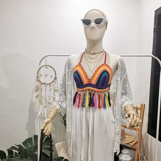 Party gypsy bra - บราถัก แต่งระบายลูกปัด เย็บฟองน้ำติดมาให้แล้วเรียบร้อย