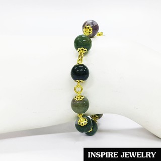 Inspire Jewelry ,สร้อยข้อมือหยก ร้อยรอบข้อมือด้วยอะไหล่ทองเหลือง เป็นเครื่องประดับมงคลอย่างมาก นำโชค เสริมดวง