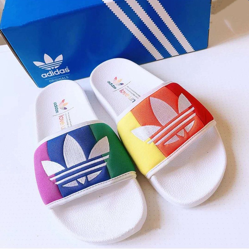 Rainbow hot sale adidas slides