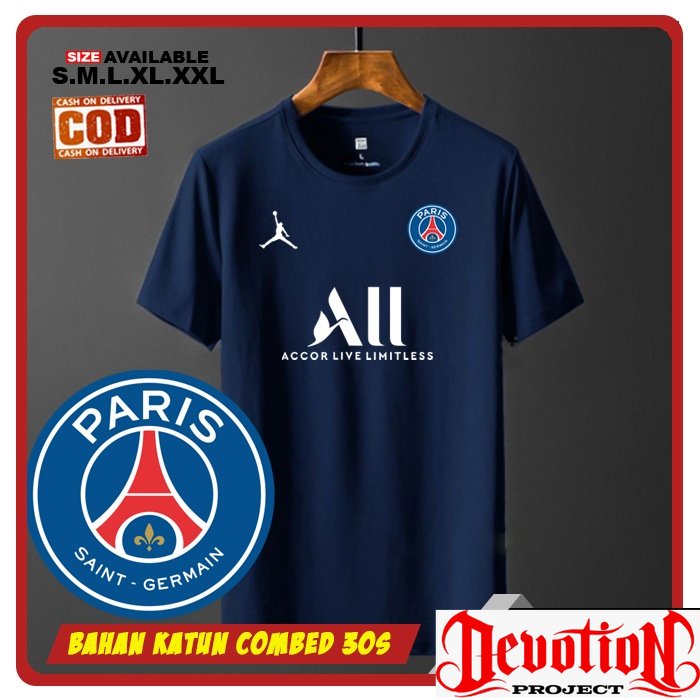 คอลูกเรือเสื้อยืดผ้าฝ้าย พิมพ์ลาย PSG PARIS SAINT GERMAIN COMBED 30S สําหรับผู้ชาย ผู้หญิง - 001S-5X