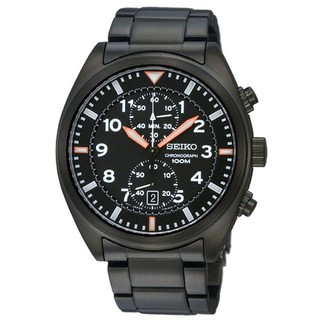 Seiko Mens Chronograph Dial Watch Sports Black Stainless  SNN237P1