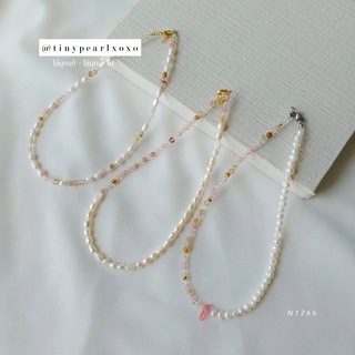 สร้อยไข่มุกแท้ Sweet Pink สร้อยน่ารัก หินอาเกต ไข่มุกน้ำจืด มุกเคชิ สร้อยหิน Stone Necklace Tinypearlxoxo N1266