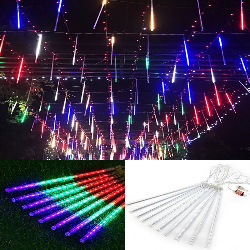 หลอดดาวตก LED สลับสี 30CM/50CM/80CM ชุด 8 หลอด พร้อมใช้งานเลย กันน้ำกันฝน LXG